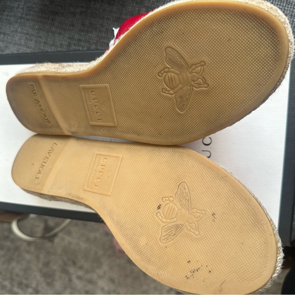 Gucci Red Leather Espadrille Slides - Picture 2 of 6